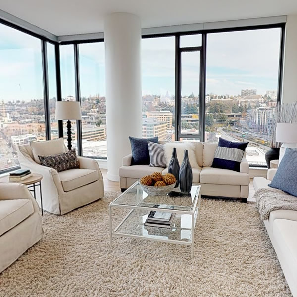 penthouse living room in front of city view