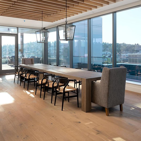 dining table in front of city view