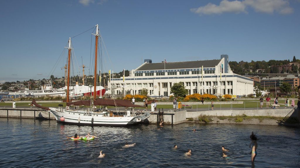 Swimmers, vintage yacht and Museum of History and Industry