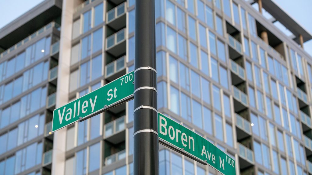 Street signs at intersection of Valley and Boren streets