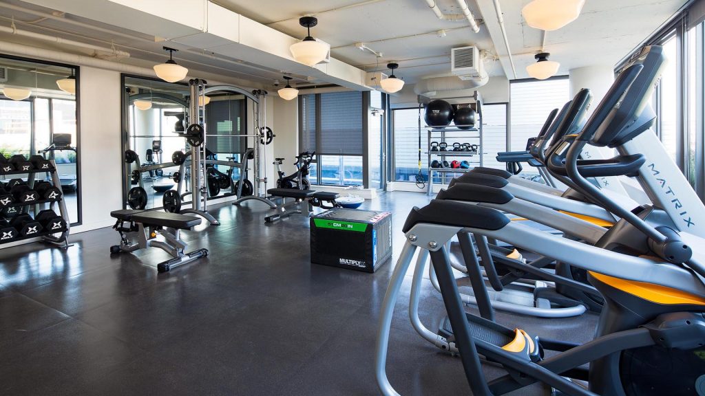 Treadmills and other machines in fitness center